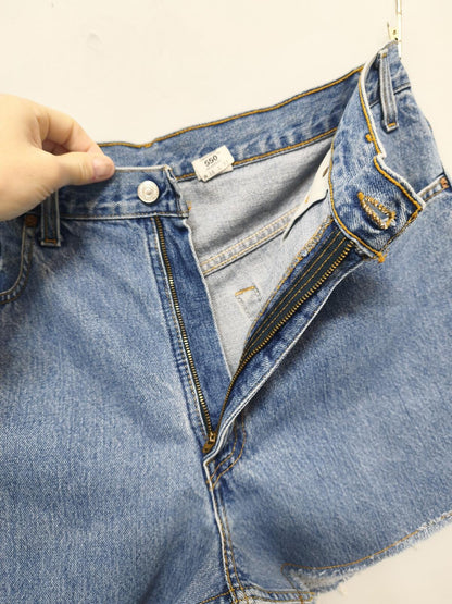 Vintage Levi's 550 Blue Stonewash Raw Hem Jorts Shorts Made in Canada W38