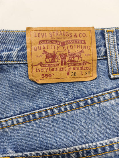 Vintage Levi's 550 Blue Stonewash Raw Hem Jorts Shorts Made in Canada W38