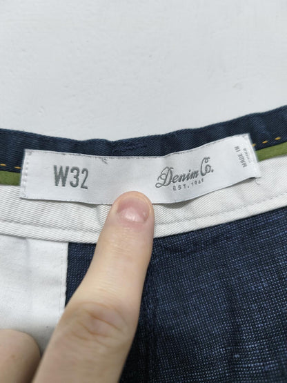 Vintage Denim & Co Navy Blue Linen Blend Chino Shorts Summer Preppy Casual W30