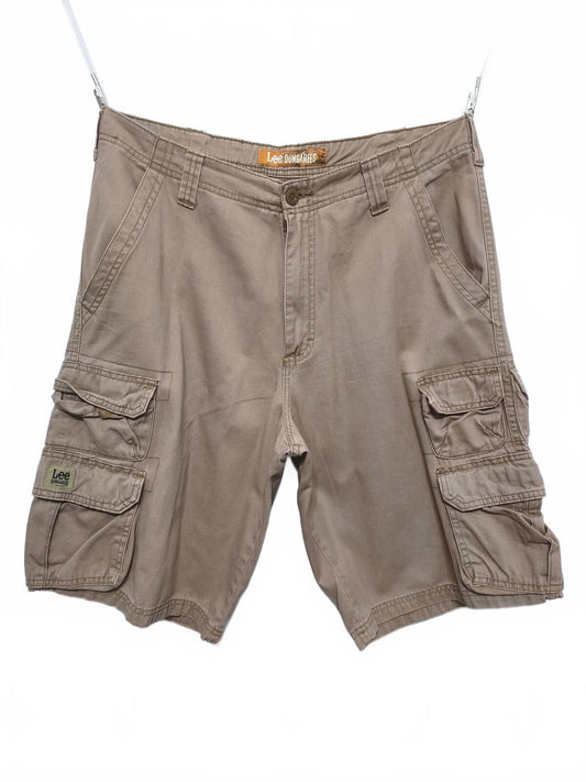 Vintage Lee Dungarees Tan Beige Cargo Utility Shorts 90s Skater Workwear W34