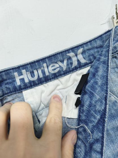 Vintage Hurley Lowrider Light Wash Blue Denim Summer Skater Jorts Shorts W32