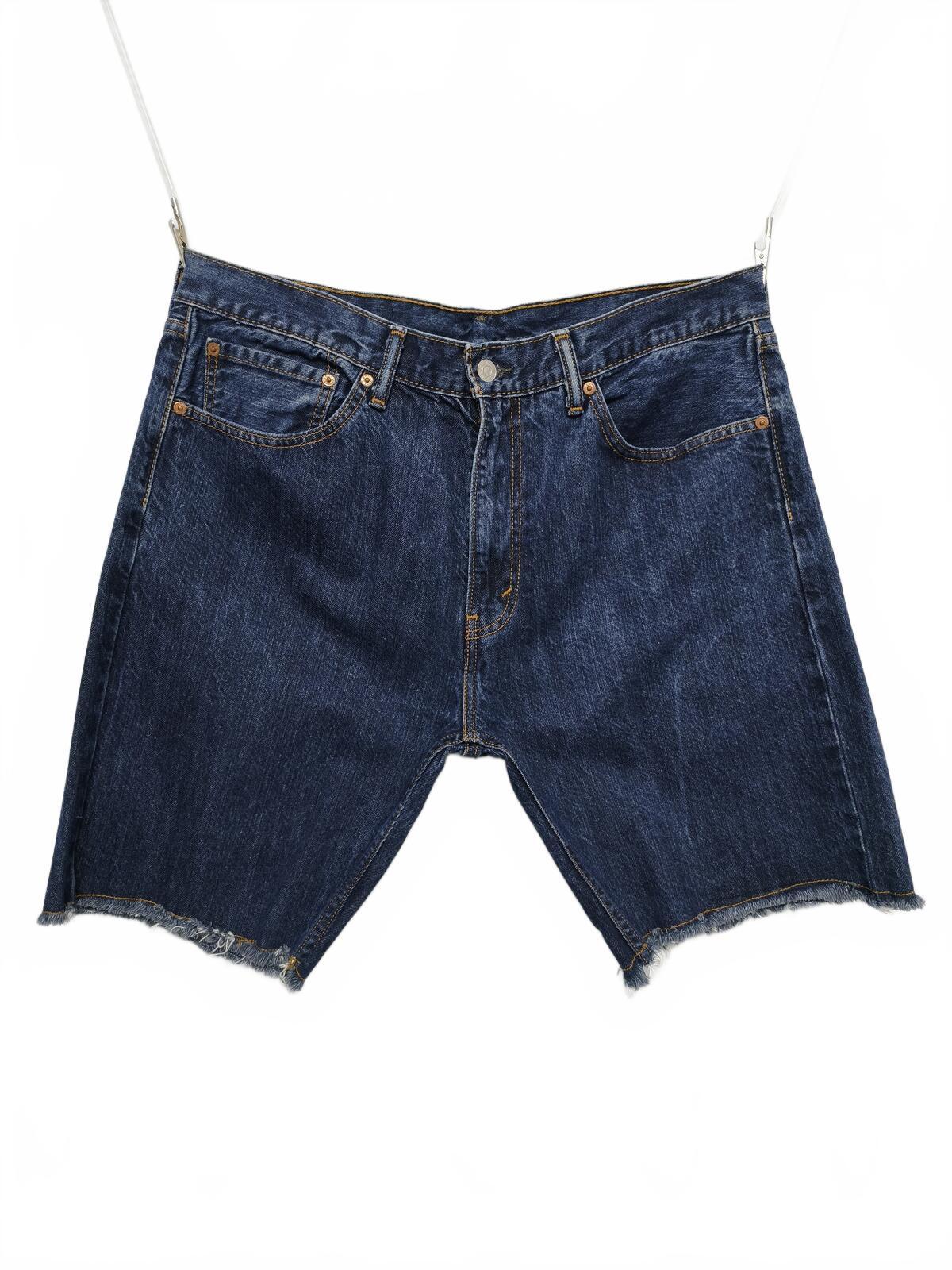 Vintage Levi's 505 Dark Indigo Raw Hem Denim Shorts 90s Skater Grunge Jorts W36