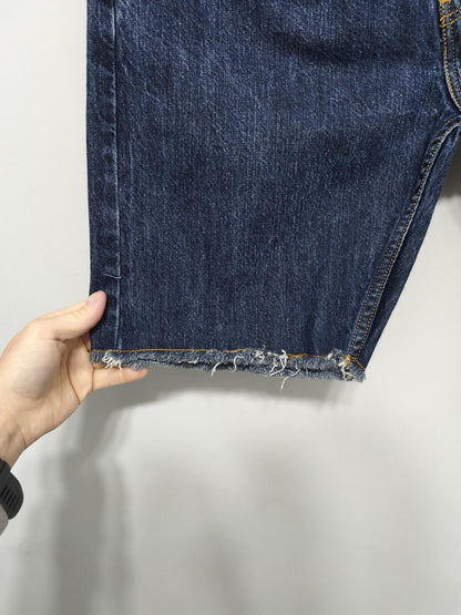 Vintage Levi's 505 Dark Indigo Raw Hem Denim Shorts 90s Skater Grunge Jorts W36