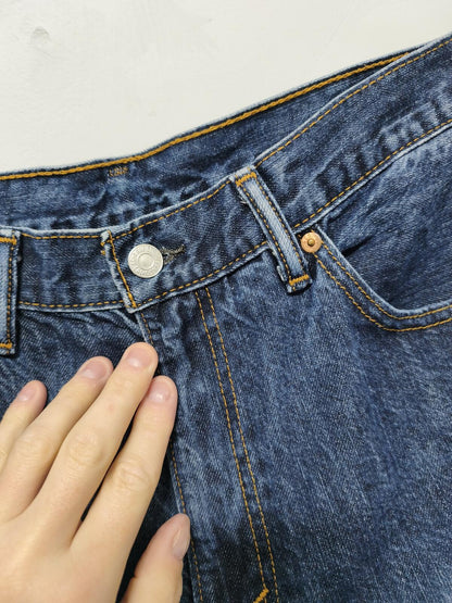 Vintage Levi's 505 Dark Indigo Raw Hem Denim Shorts 90s Skater Grunge Jorts W36