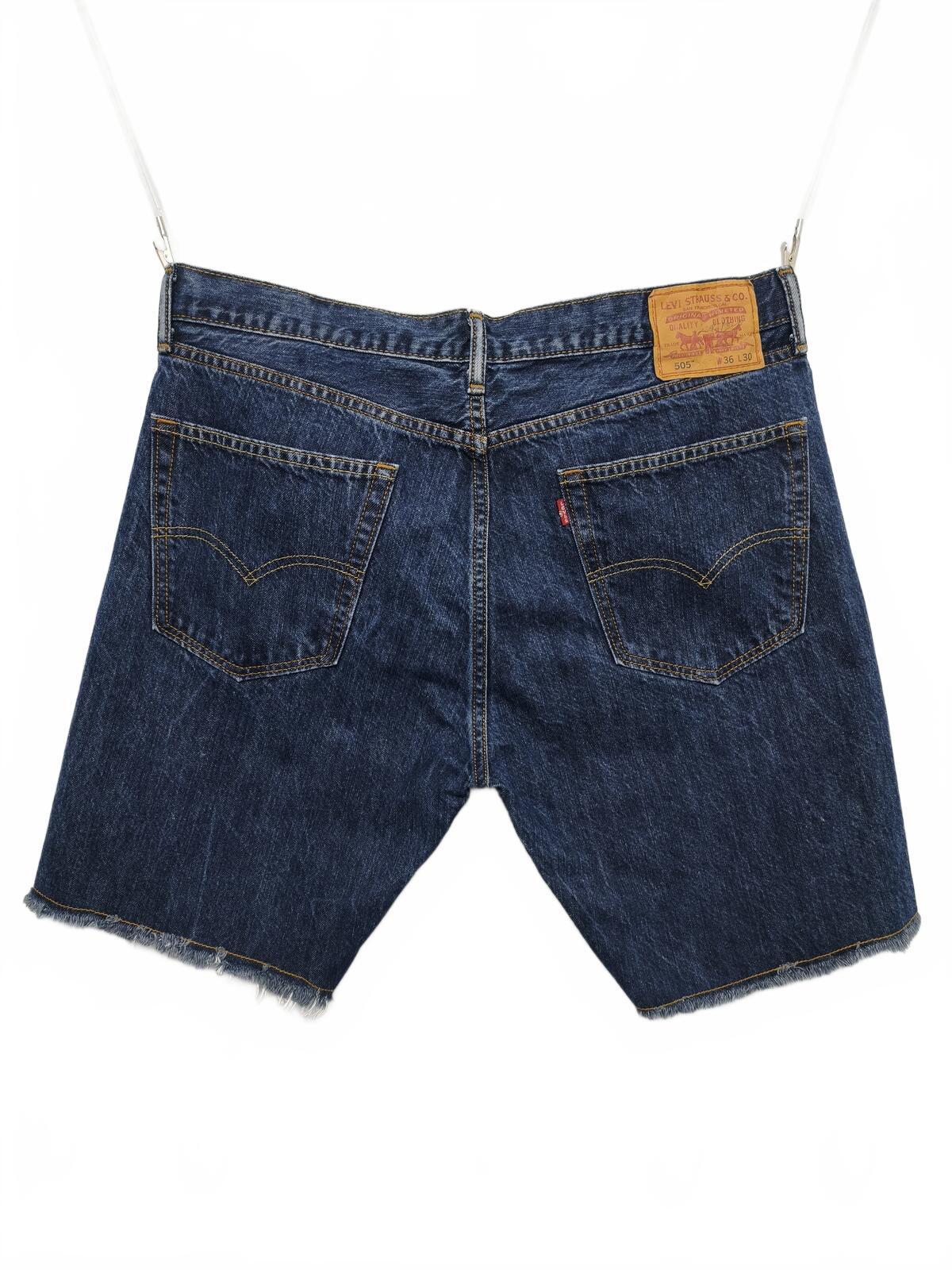 Vintage Levi's 505 Dark Indigo Raw Hem Denim Shorts 90s Skater Grunge Jorts W36