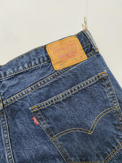 Vintage Levi's 505 Dark Indigo Raw Hem Denim Shorts 90s Skater Grunge Jorts W36