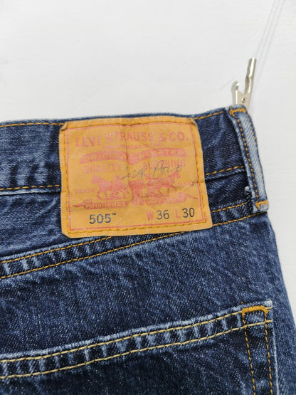 Vintage Levi's 505 Dark Indigo Raw Hem Denim Shorts 90s Skater Grunge Jorts W36