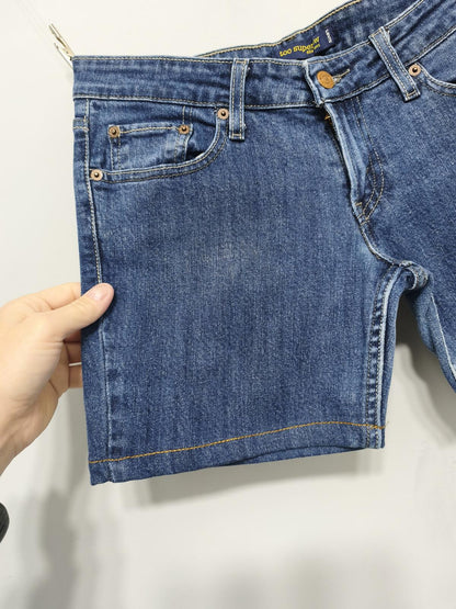 Vintage Levis 524 Too Superlow Denim Shorts W30 Low Rise Dark Blue Y2K 00s Retro