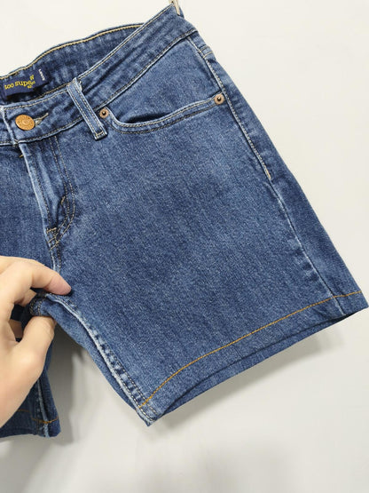 Vintage Levis 524 Too Superlow Denim Shorts W30 Low Rise Dark Blue Y2K 00s Retro