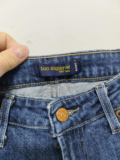 Vintage Levis 524 Too Superlow Denim Shorts W30 Low Rise Dark Blue Y2K 00s Retro