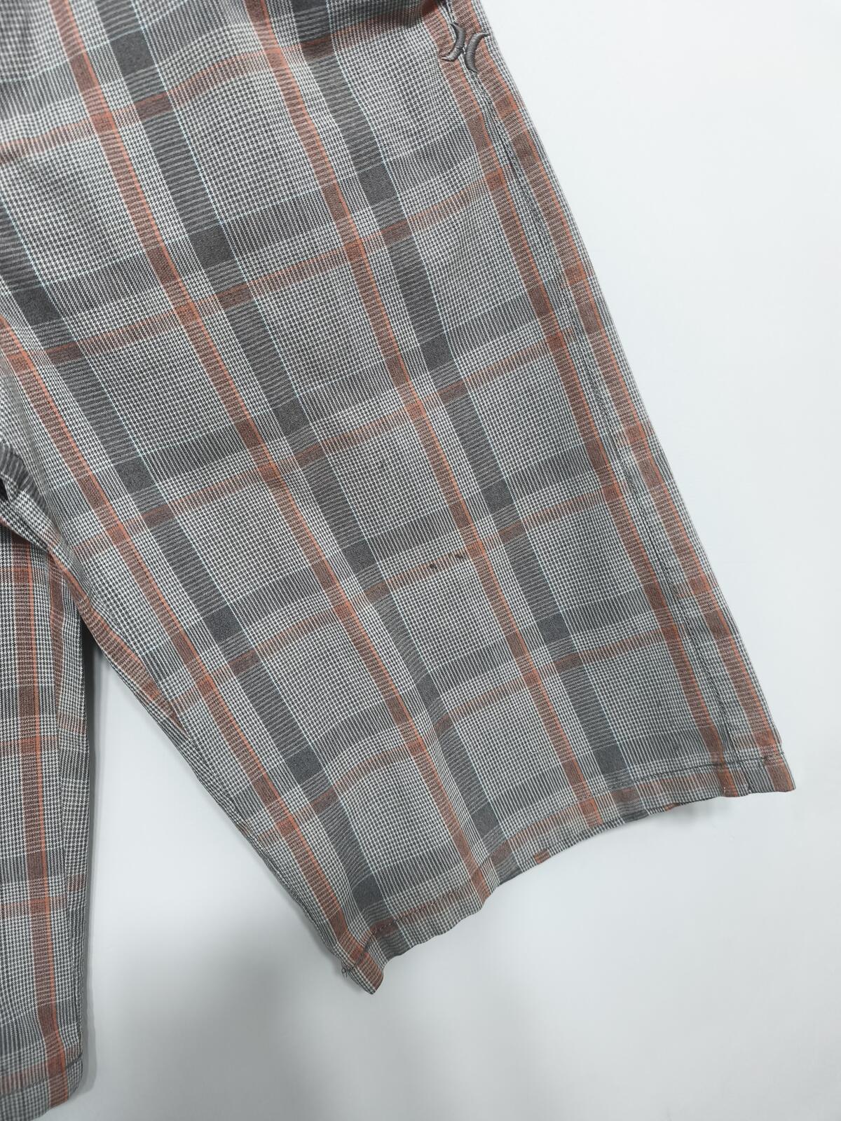 Vintage Hurley Plaid Shorts Grey Orange Y2K Skater Grunge Surf Longline 28W