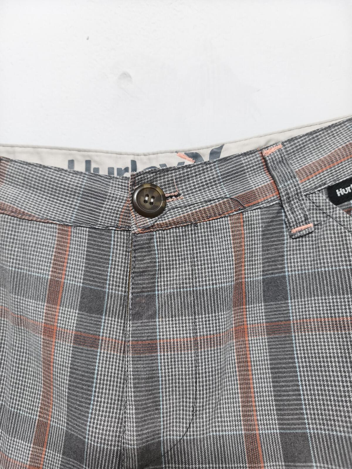 Vintage Hurley Plaid Shorts Grey Orange Y2K Skater Grunge Surf Longline 28W