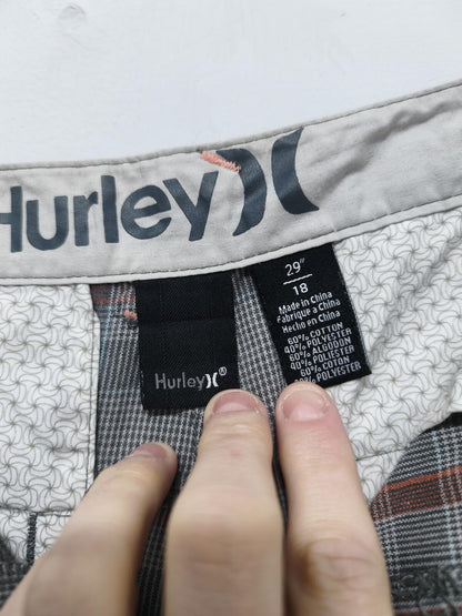 Vintage Hurley Plaid Shorts Grey Orange Y2K Skater Grunge Surf Longline 28W