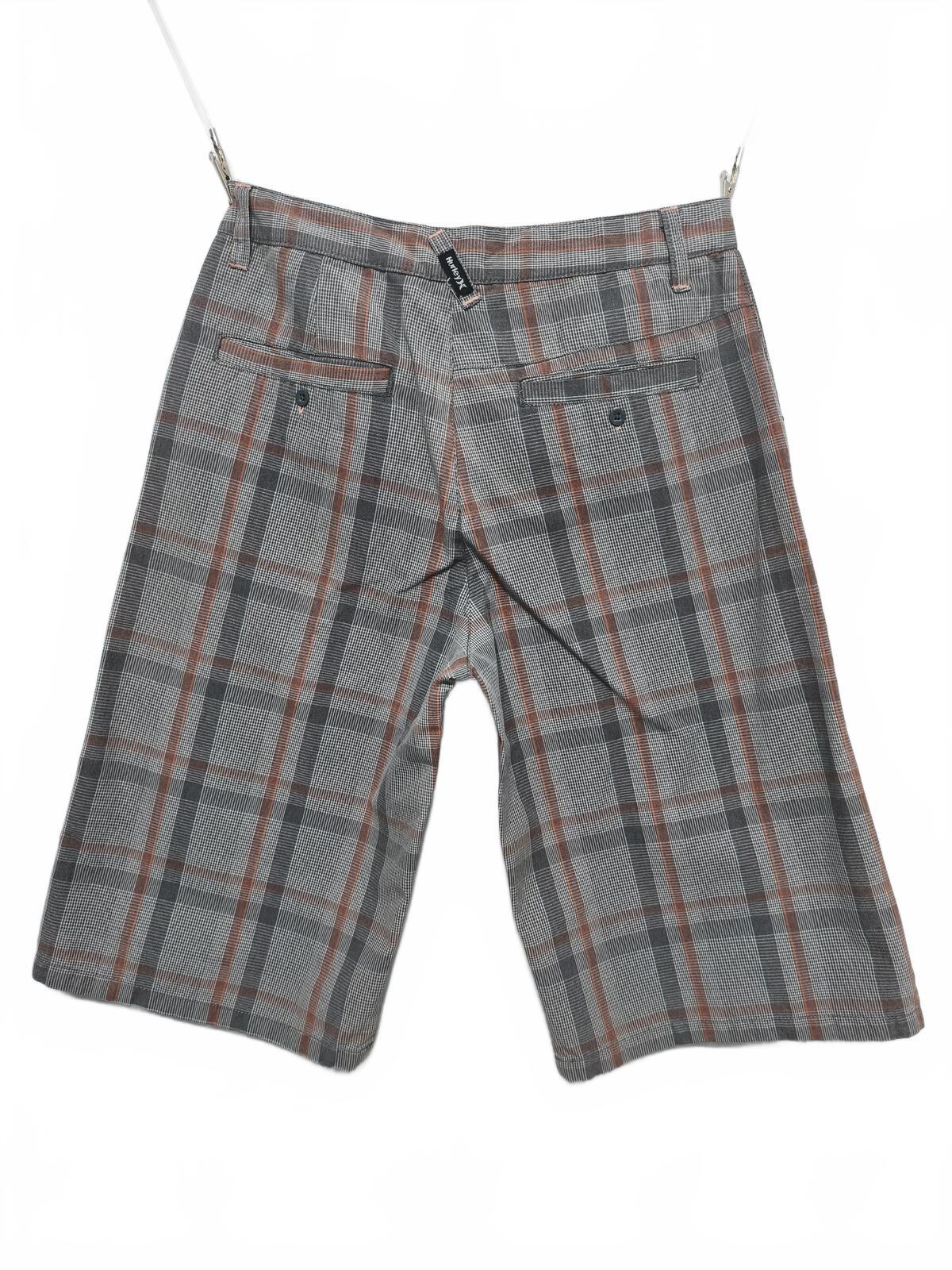 Vintage Hurley Plaid Shorts Grey Orange Y2K Skater Grunge Surf Longline 28W