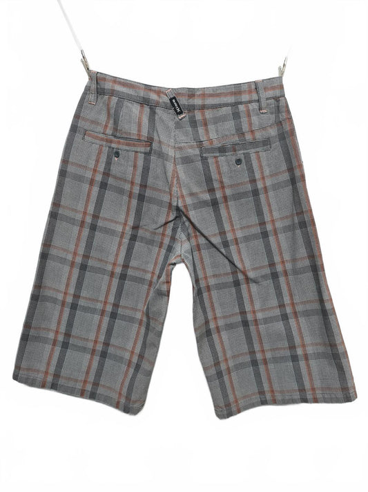 Vintage Hurley Plaid Shorts Grey Orange Y2K Skater Grunge Surf Longline 28W