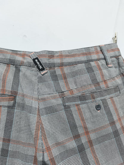 Vintage Hurley Plaid Shorts Grey Orange Y2K Skater Grunge Surf Longline 28W
