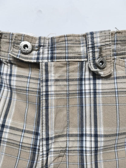 Vintage Lee Plaid Check Shorts Beige Navy Comfort Stretch Summer Prep 32W