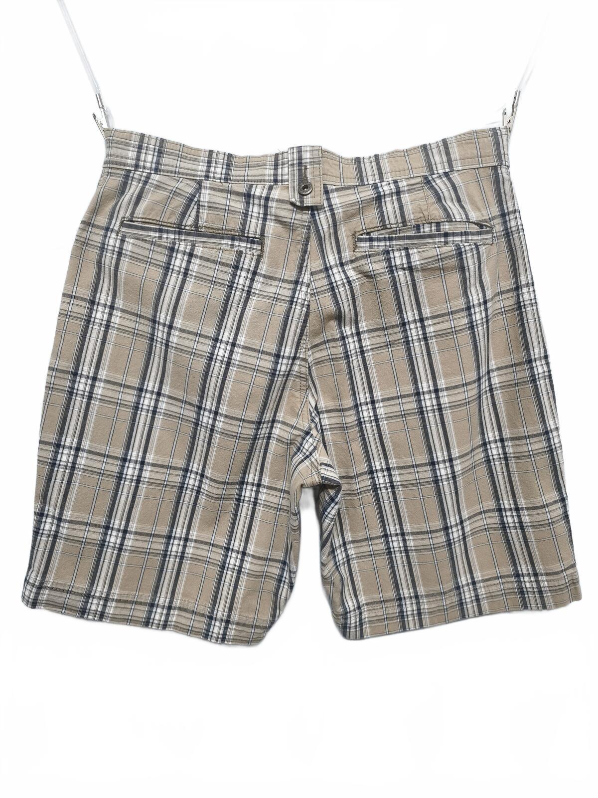 Vintage Lee Plaid Check Shorts Beige Navy Comfort Stretch Summer Prep 32W