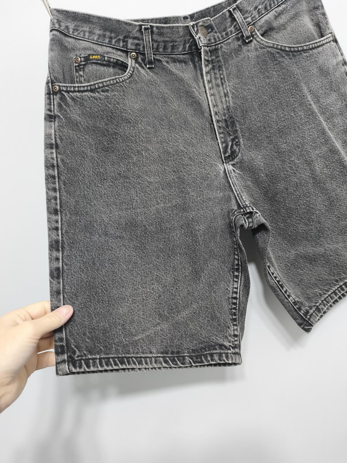Vintage Lee Charcoal Grey Denim Jorts Shorts Made in USA 90s Skater Grunge W36