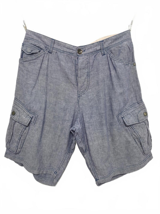 Vintage Next Hickory Stripe Cargo Shorts Blue White Linen Blend Dadcore 32W