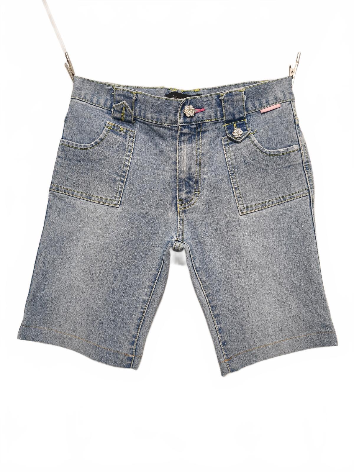 Vintage Calvin Klein Jeans Shorts Light Blue Lime Stitching Y2K Crystal 26W