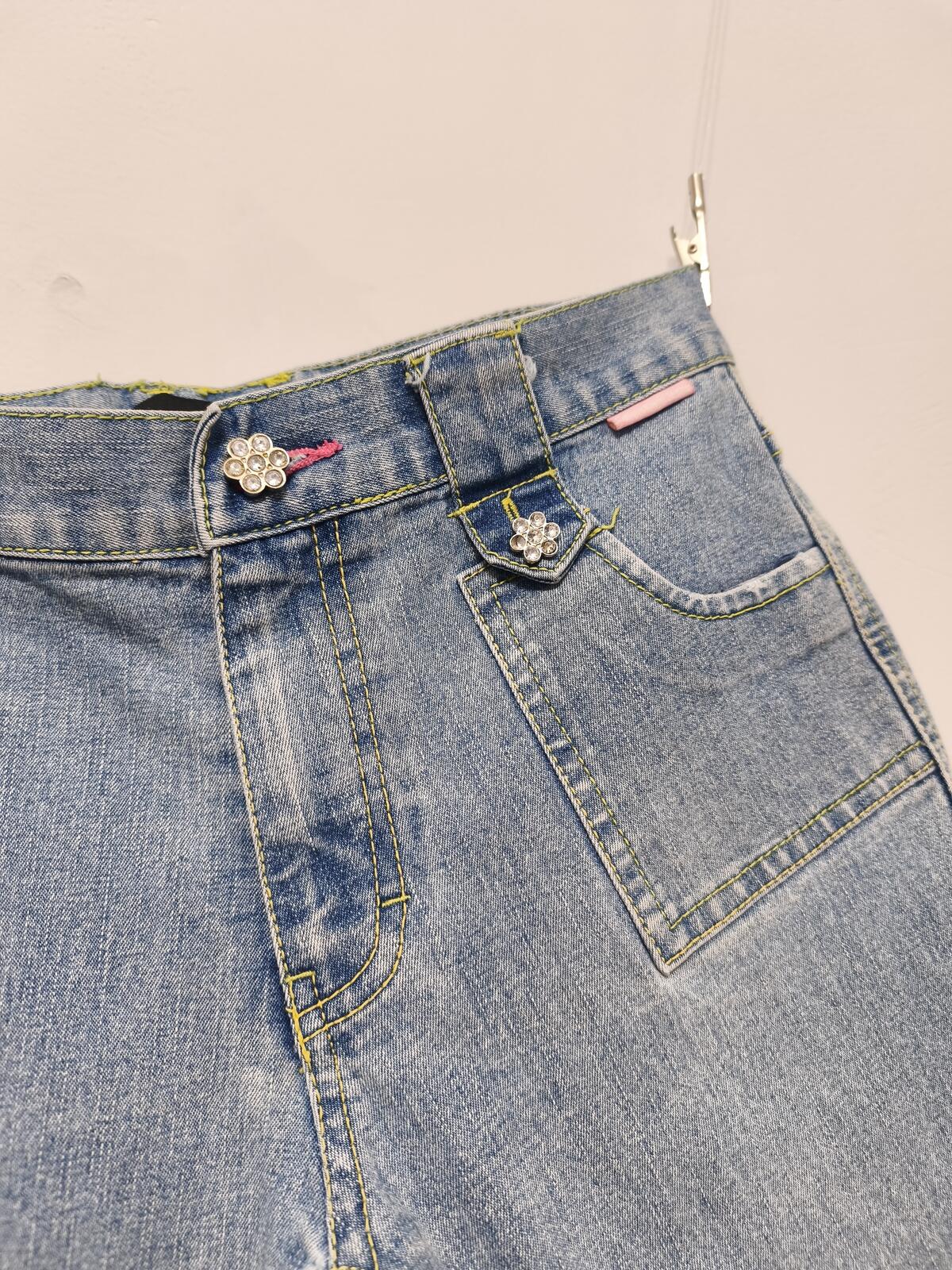 Vintage Calvin Klein Jeans Shorts Light Blue Lime Stitching Y2K Crystal 26W