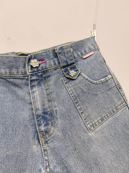 Vintage Calvin Klein Jeans Shorts Light Blue Lime Stitching Y2K Crystal 26W