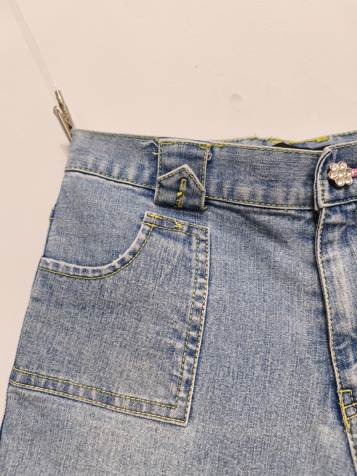 Vintage Calvin Klein Jeans Shorts Light Blue Lime Stitching Y2K Crystal 26W