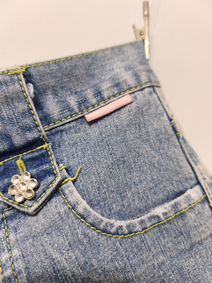 Vintage Calvin Klein Jeans Shorts Light Blue Lime Stitching Y2K Crystal 26W