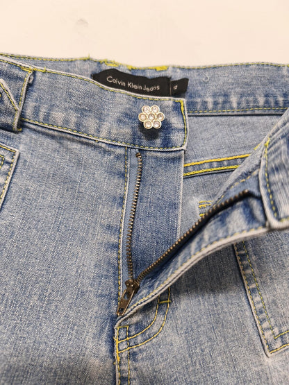 Vintage Calvin Klein Jeans Shorts Light Blue Lime Stitching Y2K Crystal 26W