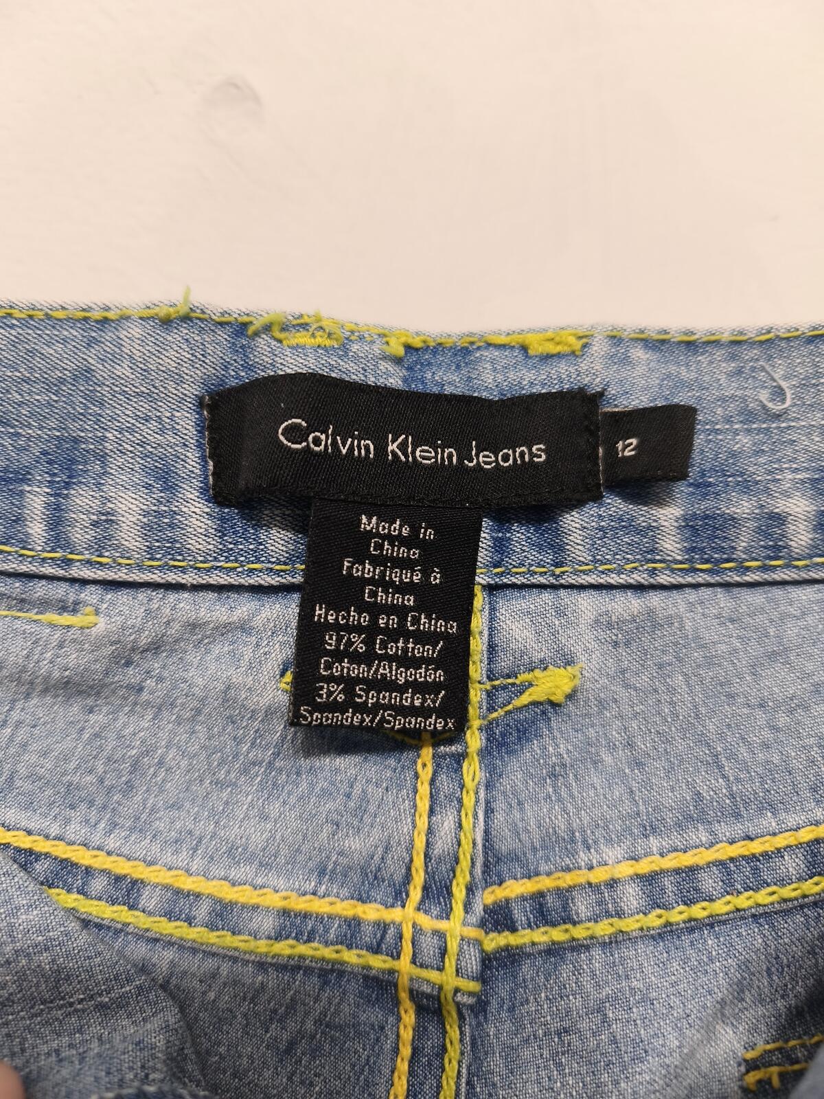 Vintage Calvin Klein Jeans Shorts Light Blue Lime Stitching Y2K Crystal 26W