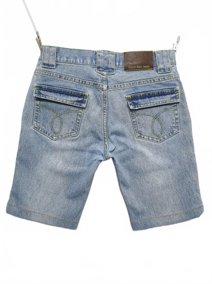 Vintage Calvin Klein Jeans Shorts Light Blue Lime Stitching Y2K Crystal 26W