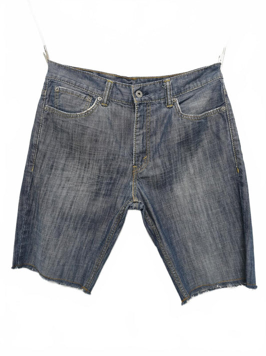 Vintage Levi's 511 Slim Fit Mid Blue Raw Hem Denim Shorts 90s Skater Grunge Jorts W34
