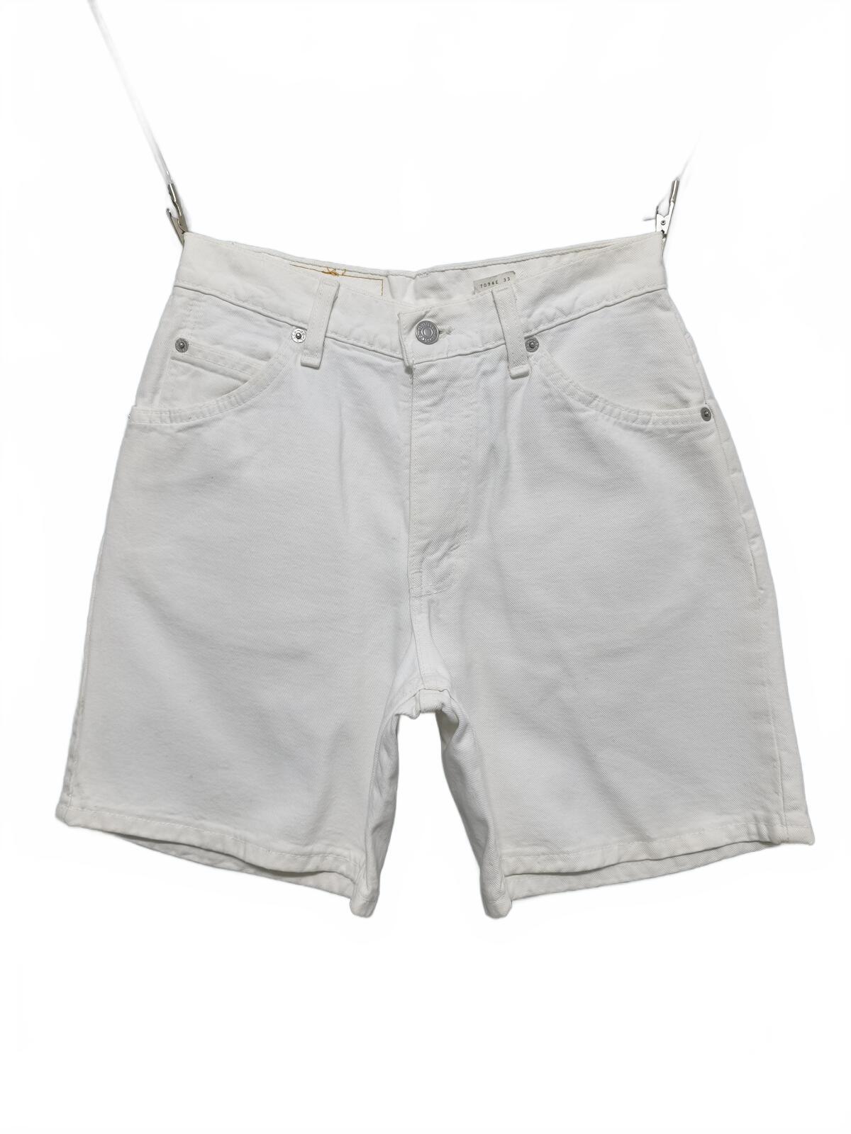 Vintage Levi's 967 Orange Tab Denim Shorts White Made in USA Y2K Festival 26W