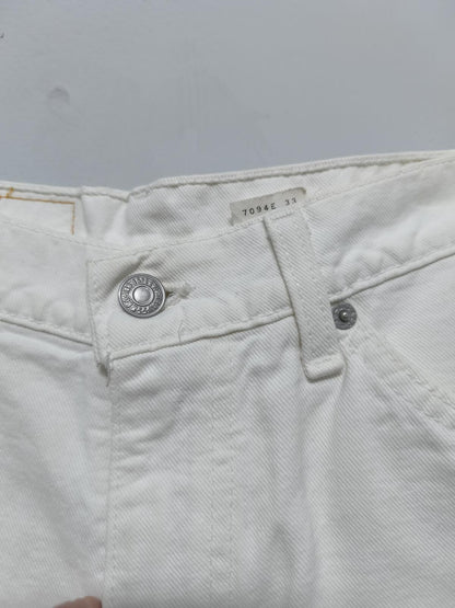 Vintage Levi's 967 Orange Tab Denim Shorts White Made in USA Y2K Festival 26W