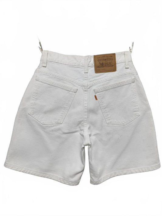 Vintage Levi's 967 Orange Tab Denim Shorts White Made in USA Y2K Festival 26W