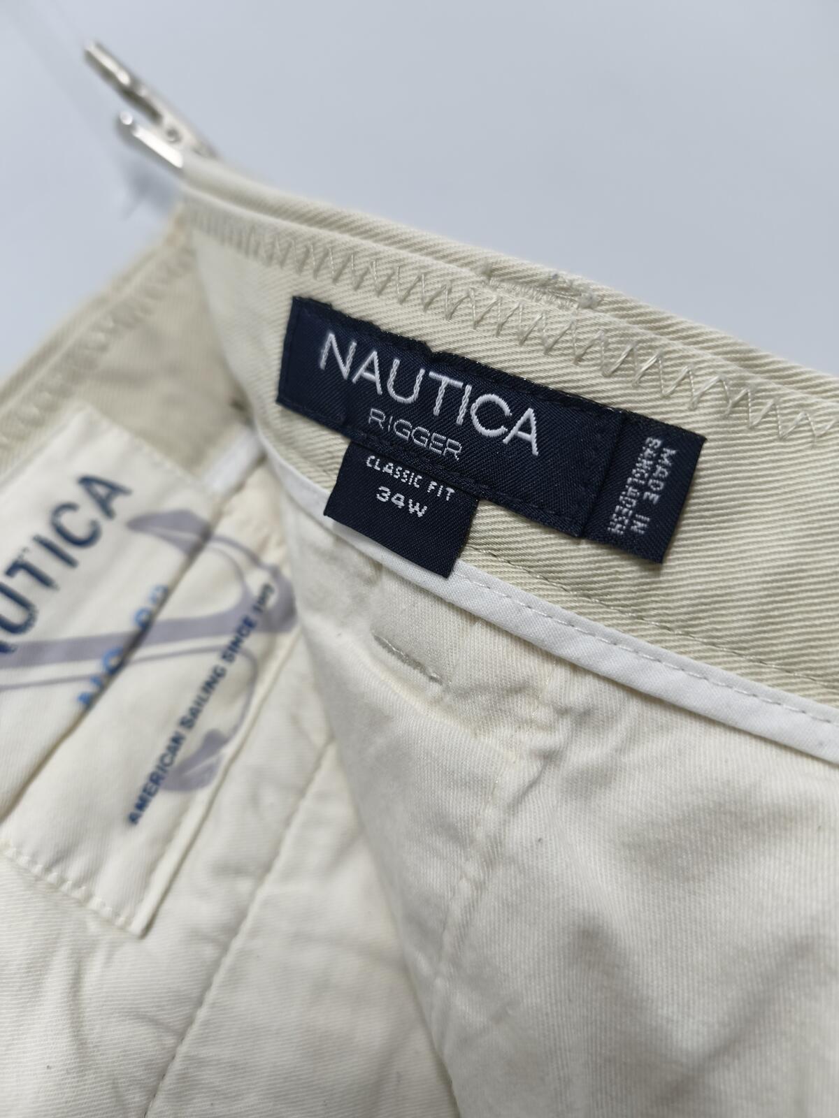 Vintage Nautica Rigger Cream Chino Shorts Sailing Preppy Coastal Utility Men's W34