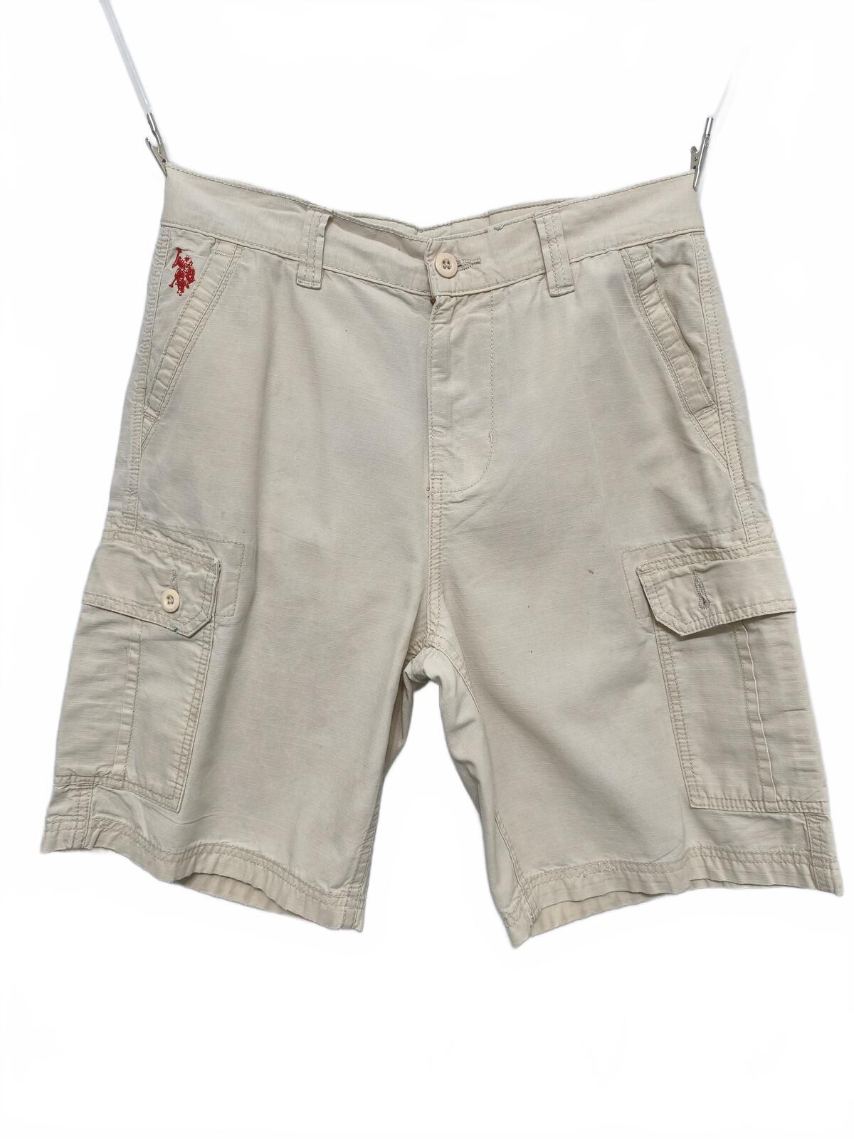 Vintage US Polo Assn Cargo Shorts Cream Beige 90s Old Money Summer Utility 32 W