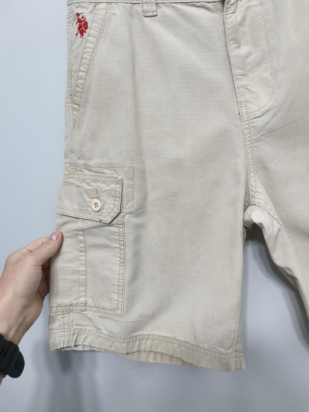 Vintage US Polo Assn Cargo Shorts Cream Beige 90s Old Money Summer Utility 32 W