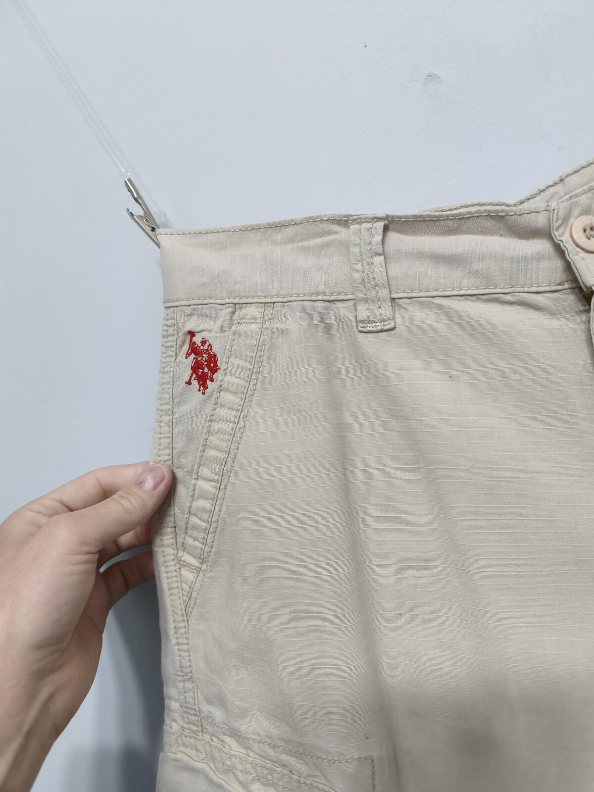 Vintage US Polo Assn Cargo Shorts Cream Beige 90s Old Money Summer Utility 32 W