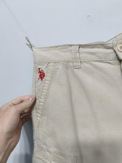 Vintage US Polo Assn Cargo Shorts Cream Beige 90s Old Money Summer Utility 32 W