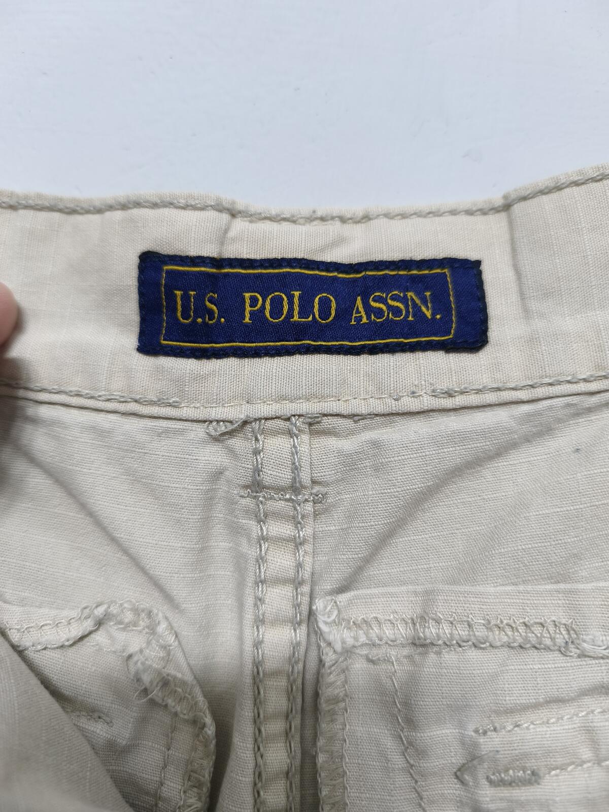 Vintage US Polo Assn Cargo Shorts Cream Beige 90s Old Money Summer Utility 32 W