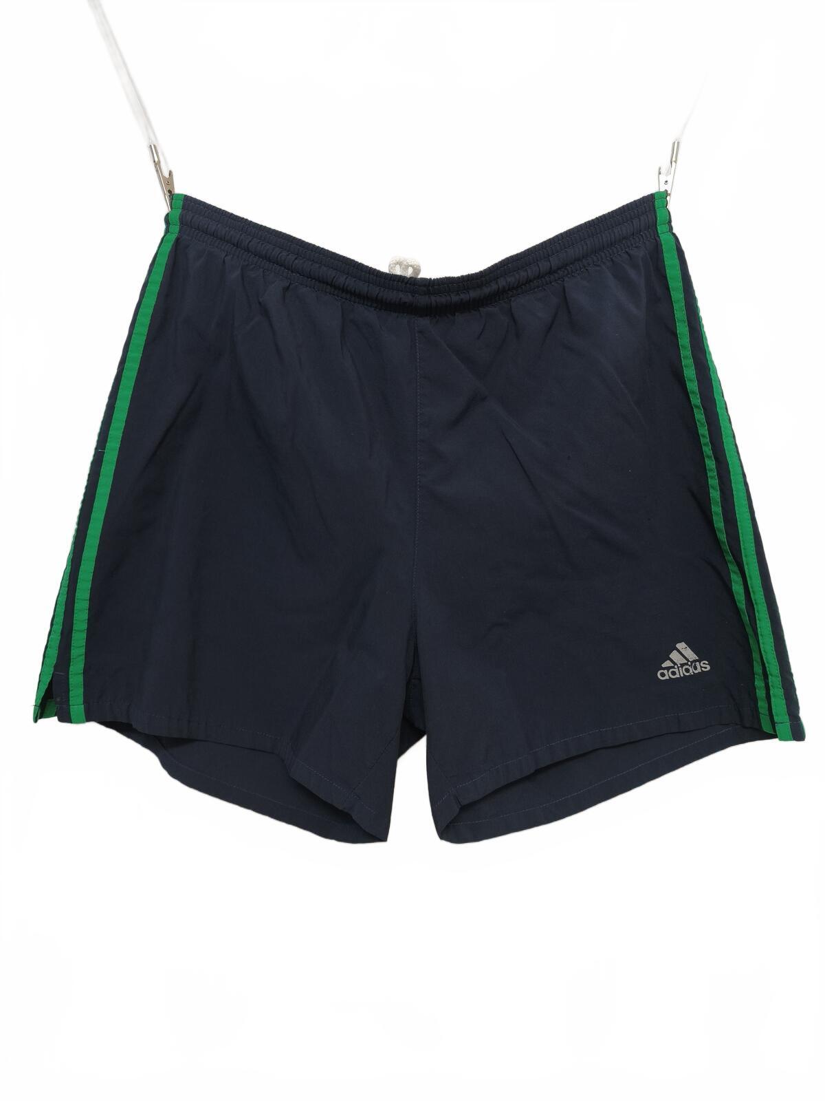 Vintage Adidas Navy Blue & Green Gym Shorts 90s Y2K Running Sportswear Men's M