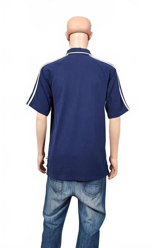 Vintage Adidas 3-Stripe Polo Shirt Navy Blue Retro Y2K Sportswear Men's Size L