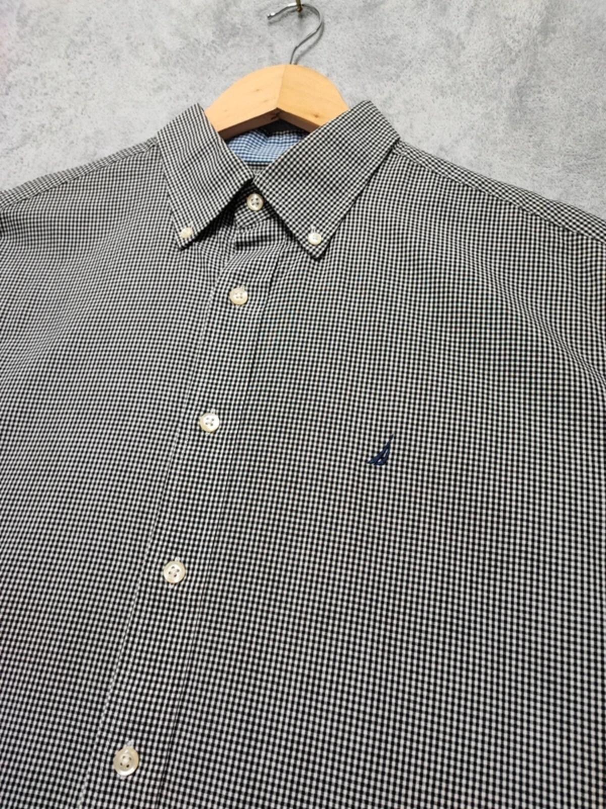 Vintage Nautica Checked Shirt XL Black White Cotton Long Sleeve Plaid 90s Retro