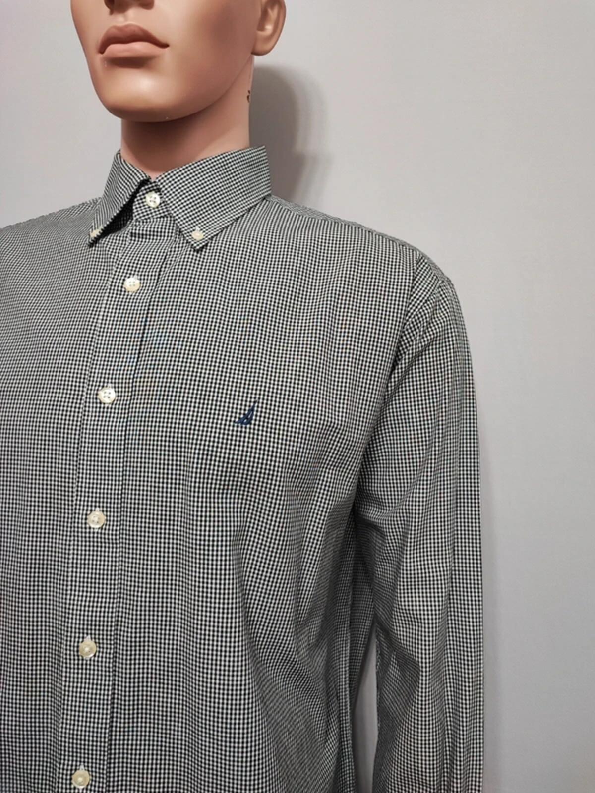 Vintage Nautica Checked Shirt XL Black White Cotton Long Sleeve Plaid 90s Retro
