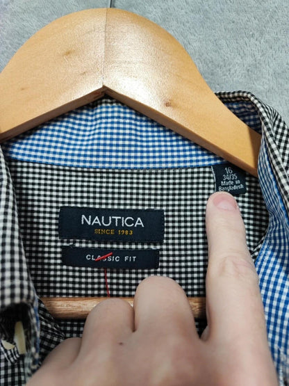 Vintage Nautica Checked Shirt XL Black White Cotton Long Sleeve Plaid 90s Retro