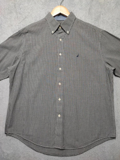 Vintage Nautica Checked Shirt XL Black White Cotton Long Sleeve Plaid 90s Retro