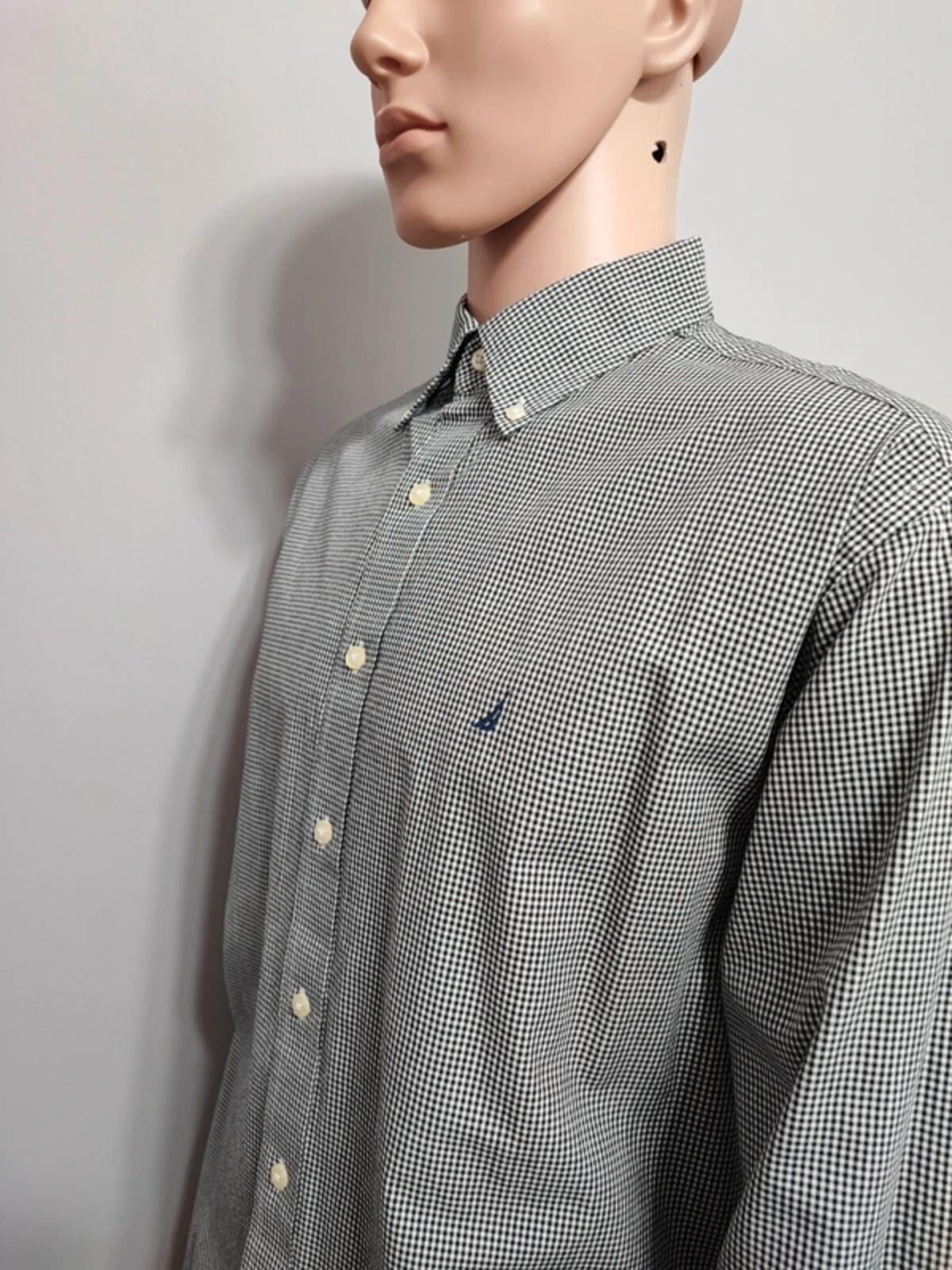 Vintage Nautica Checked Shirt XL Black White Cotton Long Sleeve Plaid 90s Retro
