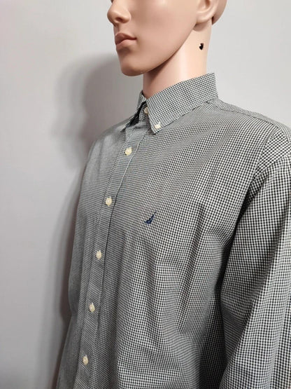 Vintage Nautica Checked Shirt XL Black White Cotton Long Sleeve Plaid 90s Retro